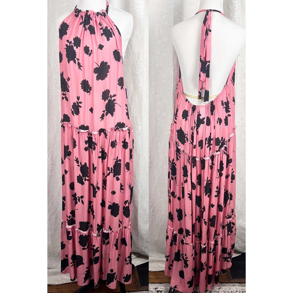 Kate Spade halter maxi dress pink & black floral